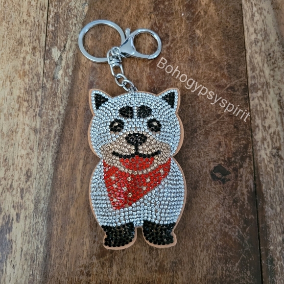 Bling Akita Dog Crystal Rhinestone Keychain Bag Charm - Picture 9 of 13